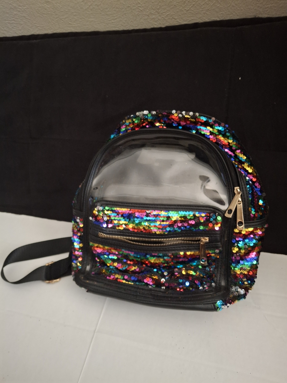 Mini Sequin Clear-Front Backpack in Multicolor